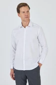 Uzun Kol Desenli Armürlü Sert Yaka Cepsiz Pamuklu Classic Slim Fit Gömlek 1004250185 thumbnail 3