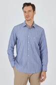 Uzun Kol Çizgili Desen Armürlü Sert Yaka cepli Pamuklu Classic Comfort Fit Gömlek 1004250173 thumbnail 3