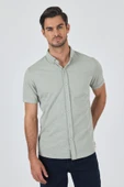 Koyu Yeşil Kısa Kol Düz Örme Düğmeli Yaka Cepsiz Pamuklu Classic Slim Fit Gömlek 1004250155_700 thumbnail 1