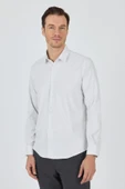 Beyaz Sert Yaka Cepsiz Gabardin Uzun Kol Slim Fit Esnek Gömlek 1004250232 thumbnail 3