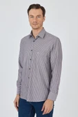 Uzun Kol Çizgili Desen Armürlü Sert Yaka cepli Pamuklu Classic Comfort Fit Gömlek 1004250173 thumbnail 3
