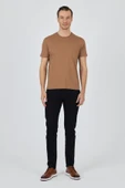 Sütlü Kahverengi Kısa Kol Bisiklet Yaka Cepsiz Pamuk Casual Slim Fit Tişört 1011250158 thumbnail 2