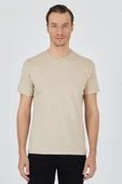 Bej Kısa Kol Bisiklet Yaka Cepsiz Pamuk Casual Slim Fit Tişört 1011250158 thumbnail 1