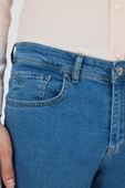 Koyu Mavi Gabardin 5 Cep Düz Paça Casual Slim Fit Pamuklu Denim Pantolon 1023250155 - 3