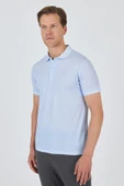 Koyu Mavi Kısa Kol Baskılı Pike Polo Yaka Cepsiz esnek Casual Slim Fit Tişört 1011250153 thumbnail 3