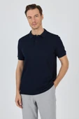 Koyu Lacivert Polo Yaka Kısa Kol Cepsiz Slim Fit Classic Pamuklu Tişört 1011250177 thumbnail 3