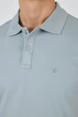 Buz Mavi Kısa Kol Düz Pike Polo Yaka Cepsiz Pamuk Casual Slim Fit Tişört 1011250157_350 thumbnail 4