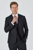 Düz Filafil Mono Yaka Tam Astar Yelekli 6 Drop Slim Fit Takım Elbise 1001250171 - 3