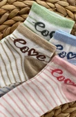 Çizgili Love Yazılı 4 Çift Patik Çorap Vakre - 9328 - 2
