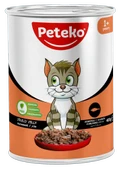 PETEKO 12 ADET JÖLELİ PARÇA ETLİ YETİŞKİN KEDİ YAŞ MAMASI SOMONLU 400 GRAM - 1