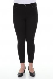 Tam siyah Büyük Beden Likralı Dar Paça Kot Pantolon thumbnail 2