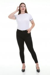 Tam siyah Büyük Beden Likralı Dar Paça Kot Pantolon thumbnail 3