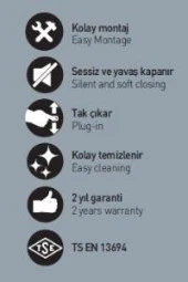 NKP Kare Slim Duroplast Metal Menteşeli Yavaş Kapanır Klozet Kapağı thumbnail 4