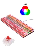 Sarftech Leaven K550 Pembe Usb Led Kablolu 87 Tuşlu Mekanik Oyun Klavyesi - Beyaz (kırmızı Switch) - 2