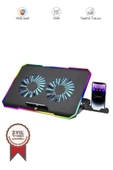 Sarftech CF-04 5 Kademeli Ayarlanabilir Telefon Tutacaklı Dizüstü Bilgisayar RGB Soğutma Fanı Siyah - 1
