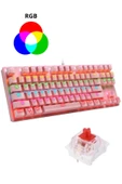 Sarftech Leaven K550 Pembe Usb Led Kablolu 87 Tuşlu Mekanik Oyun Klavyesi - Beyaz (kırmızı Switch) - 1