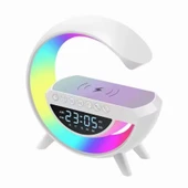 Çok Fonksiyonlu Speaker Saat Alarm ve Kablosuz Şarj Cihazı - Beyaz - 4