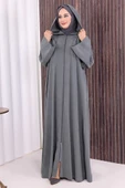 Fermuarlı Kapüşonlu Ferace 70016 Füme thumbnail 2