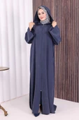 Fermuarlı Kapüşonlu Ferace 70016 Lacivert thumbnail 3