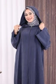 Fermuarlı Kapüşonlu Ferace 70016 Lacivert thumbnail 7
