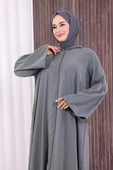 Fermuarlı Kapüşonlu Ferace 70016 Füme thumbnail 5