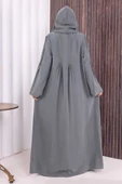 Fermuarlı Kapüşonlu Ferace 70016 Füme thumbnail 4