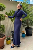 Büzgü Detaylı Sandy Elbise 3970 Lacivert - 2