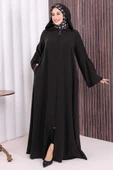 Fermuarlı Kapüşonlu Ferace 70016 Siyah thumbnail 3