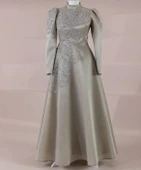 25Y4993 HENNİN ABİYE ELBİSE SİMLİ KUMAŞ PRENSES MODEL TAŞ İŞLEMELİ - 4