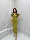 25Y4041 HENNİN ELBİSE AÇIK ABİYE STRAPLEZ KALEM İNCİ DETAYLI - 1