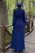 25Y4657 ELBİSE ABİYE KREP KUMAŞ BEL DROPELİ TAŞ DETAY - 5