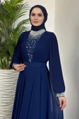 25Y4620 ELBİSE ABİYE ŞİFON KOLLARI PİLİSELİ YAKASI İNCİLİ - 1