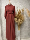 25Y4522 ELBİSE ABİYE ŞİFON GÖĞSÜ PİLİSELİ BELİ TAŞ DETAY thumbnail 6