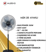 MUZEKO MZK-20 Ev ve Ofisler İçin 2 Salınımlı 4 Kanatlı Ayaklı Vantilatör - 3