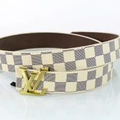 Özel Koleksiyon - Deri Erkek Kemer - Damalı Krem - 2