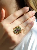 Doğal Taş Ametist Minimal Doğal Taşlı Kadın Antik Ayarlanabilir Yüzük euy57amt thumbnail 2