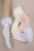 1'li Kız Çocuk Fırfır Detaylı Pembe Soket Çorap thumbnail 1