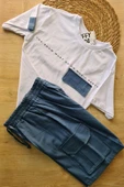 2'li Erkek Çocuk Beyaz Tişört Mavi Şortlu Takım thumbnail 2