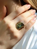Doğal Taş Yeşil Akik Minimal Doğal Taşlı Kadın Antik Ayarlanabilir Yüzük euy57ya thumbnail 1