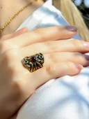 Doğal Taş Garnet Minimal Doğal Taşlı Kadın Antik Ayarlanabilir Yüzük euy57g thumbnail 2