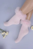 1'li Kız Çocuk Fırfır Detaylı Pembe Soket Çorap thumbnail 2
