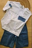 2'li Erkek Çocuk Beyaz Tişört Mavi Şortlu Takım thumbnail 1