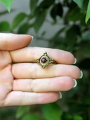 Doğal Taş Garnet Minimal Doğal Taşlı Kadın Antik Ayarlanabilir Yüzük euy58g thumbnail 3