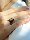 Doğal Taş Pembe Kuvars Minimal Doğal Taşlı Kadın Antik Ayarlanabilir Yüzük euy58pk thumbnail 2