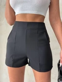 Yüksek bel parçalı double kumaş şort s25312 thumbnail 5