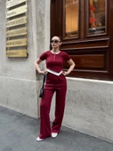 Düğme yakalı bordo alt üst takım s3943 - 1