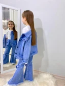 MODAVALS FİYONK DETAYLI İSPANYOL PAÇA KOT PANTOLON & KOT CEKET & BADİ KIZ ÇOCUK KOMBİN - 6