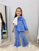 MODAVALS FİYONK DETAYLI İSPANYOL PAÇA KOT PANTOLON & KOT CEKET & BADİ KIZ ÇOCUK KOMBİN - 5