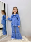 MODAVALS FİYONK DETAYLI İSPANYOL PAÇA KOT PANTOLON & KOT CEKET & BADİ KIZ ÇOCUK KOMBİN - 3