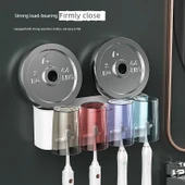 Duvara Monte Diş Fırçası Tutucu Seti - 4 Bardaklı - Otomatik Diş Macunu Sıkıcılı thumbnail 5